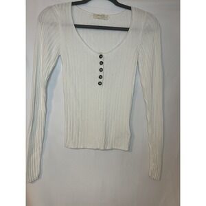 Urban‎ Outfitters Small Cream Ribbed Long Sleeve Top